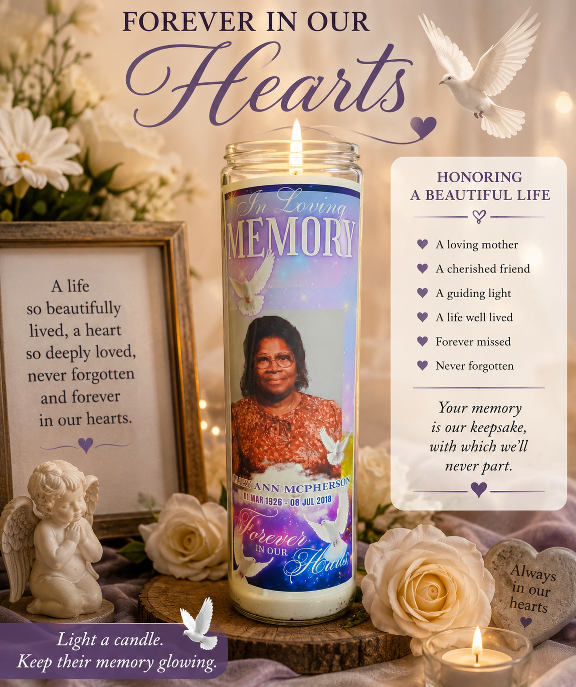 Heavenly memorial candle design