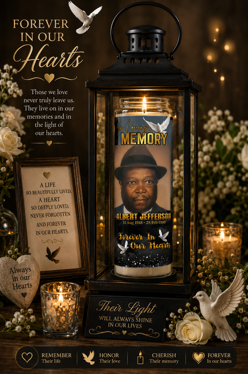 Golden lantern memorial candle design