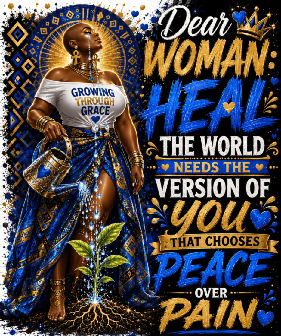 Peace Over Pain royal blue queen with watering can