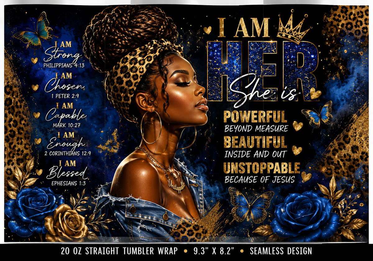 I Am Her royal affirmation tumbler design