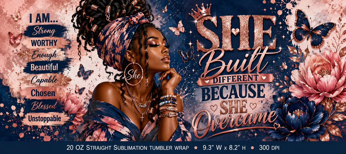 She Built Different overcame tumbler design